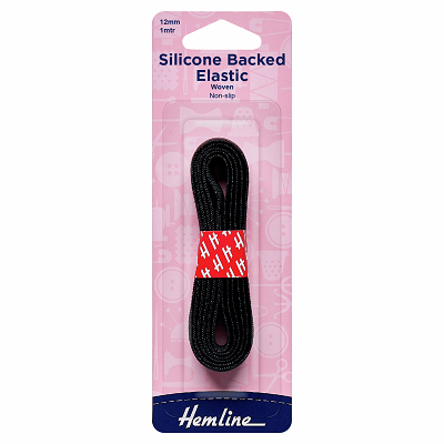 H632.12.BK Silicone Backed Elastic: Black - 1m x 12mm ..